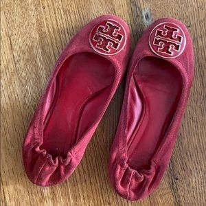 Tory Burch red suede logo ballet flats 7